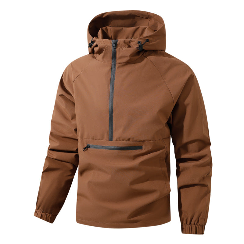 Herren Softshell-Anorak mit Kapuze, halbem Reißverschluss und wasserdichter Fronttasche Echoarchiv