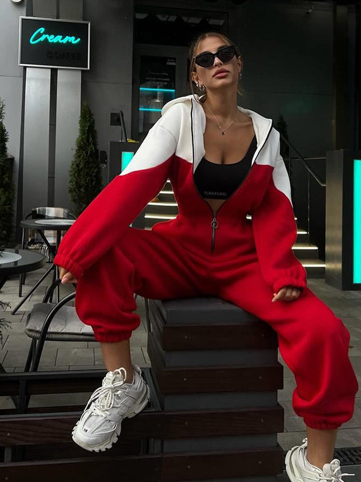 Damen nan zweiteiliges Crop-Zip-Hoodie und Highwaist Relaxhose mit weitem Bein Echo Archiv
