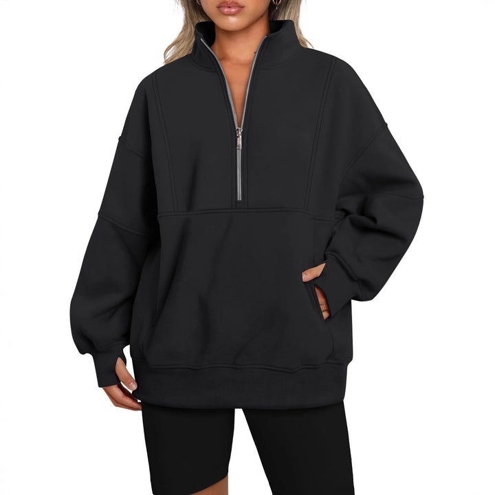 Damen Oversize-Sweatshirt mit halbem Reißverschluss, Stehkragen und Kängurutasche Echo Archiv