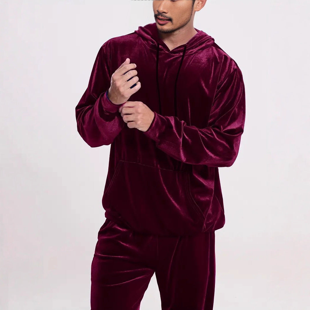 Herren Samt-Trainingsanzug mit Kapuzenpullover und gerader Jogginghose Echoarchiv