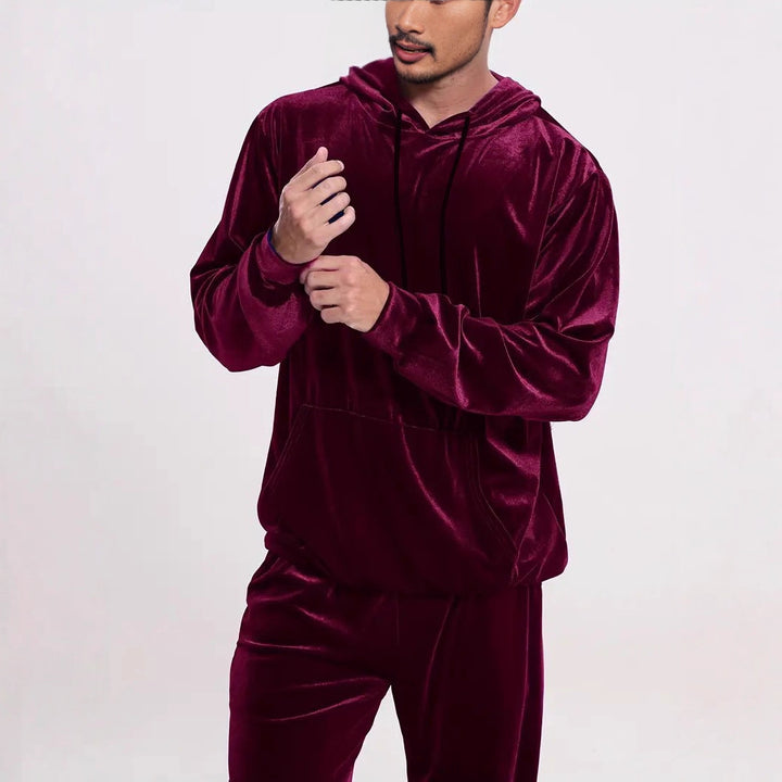 Herren Samt-Trainingsanzug mit Kapuzenpullover und gerader Jogginghose Echoarchiv
