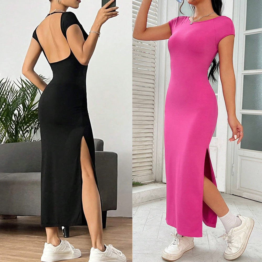 Damen figurbetontes Maxikleid mit seitlichem Schlitz und modernen Kurzärmeln Echo Archiv