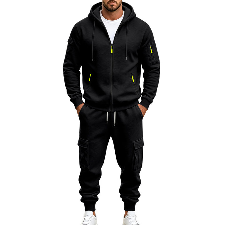 Herren Funktionales Cargo-Sweatset mit Kapuzenjacke und Mehrfachtaschen-Jogger – Cavarno