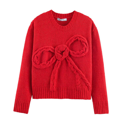 Damen Grobstrick-Pullover mit geflochtenem Schleifenapplikation Echoarchiv
