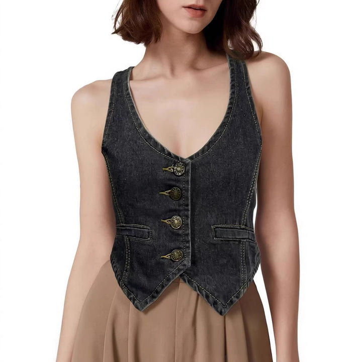 Damen Denim Bustier-Top mit Knopfdetails und verlängerter Silhouette Echo Archiv