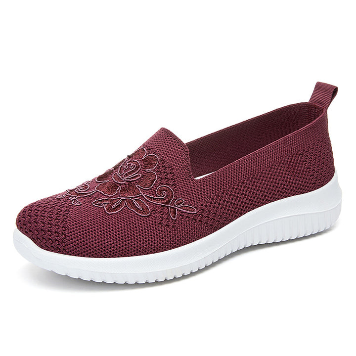 Damen nan eleganter Strick-Slipper mit floraler Stickapplikation, elastischem Einstieg und federleichter EVA-Laufsohle Echo Archiv