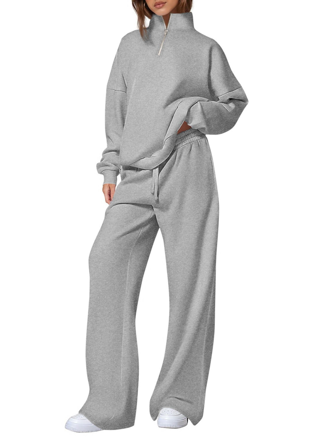 Damen nan oversized Jogginganzug mit Stehkragen halbem Reißverschluss und weitem Bein Echo Archiv