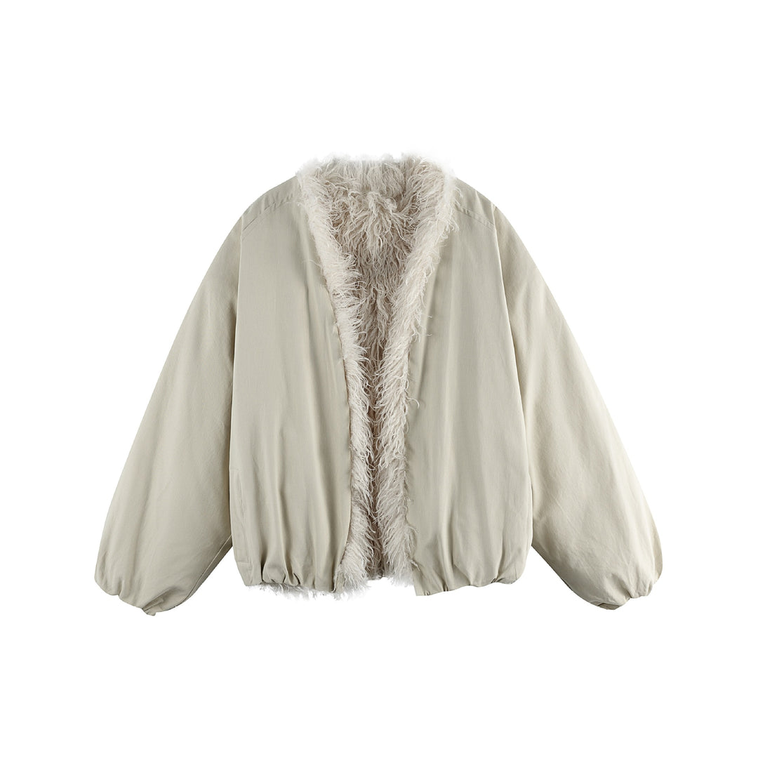 Damen Kurzblouson im Oversize‑Cut mit voluminösem Teddyfutter und elastischem Saum Echoarchiv