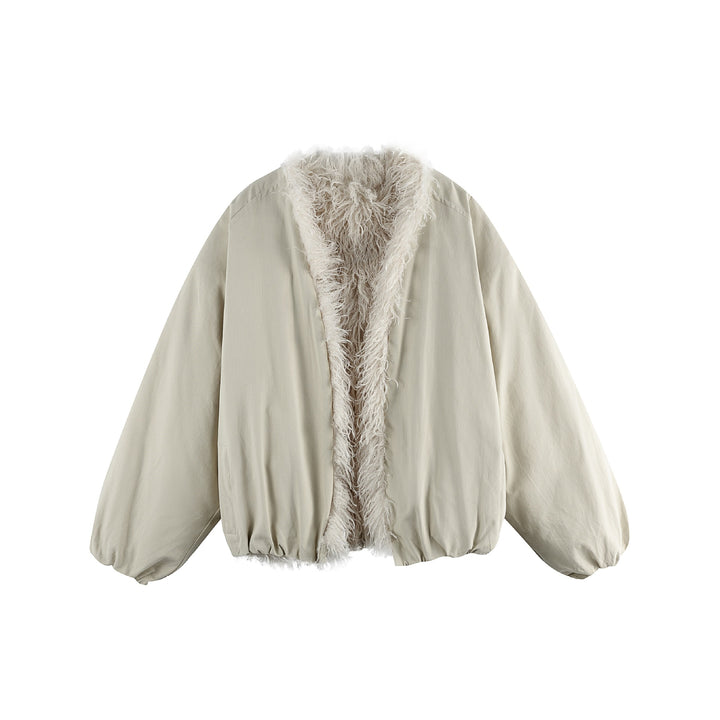 Damen Kurzblouson im Oversize‑Cut mit voluminösem Teddyfutter und elastischem Saum Echoarchiv