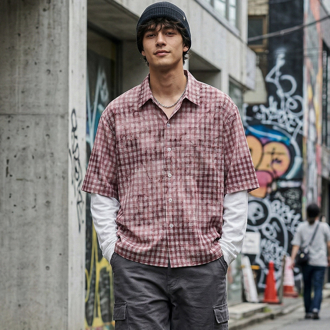 Herren Karierte Overshirt mit integriertem Langarm-Layer Echo Archiv