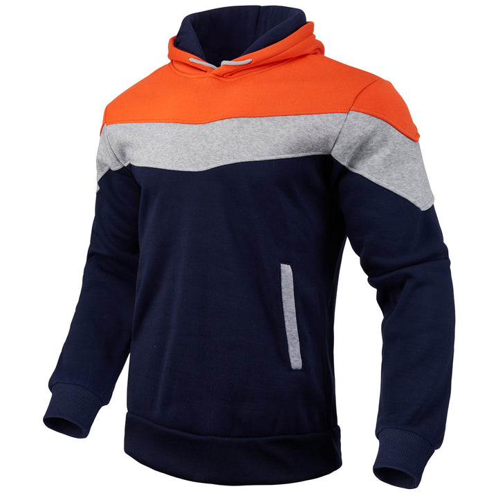 Herren Colorblock-Kapuzenpullover mit hohem Schalkragen, verdeckten Eingrifftaschen und gerippten Bündchen – Cavarno
