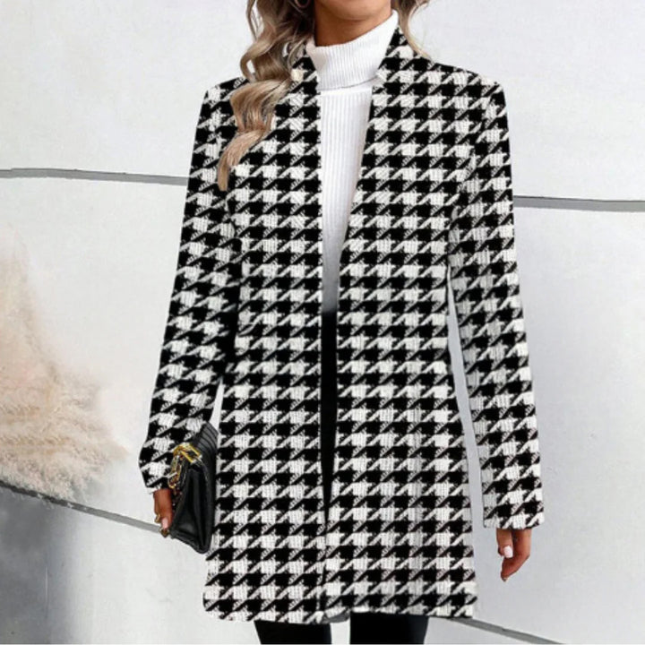 Damen Einreiher Karierter Mantel im Langen Blazer Stil mit Schlanker Silhouette Echoarchiv