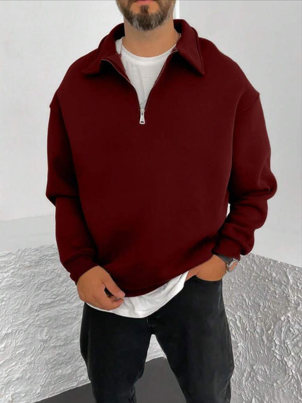 Herren Oversize Halbzip-Sweatshirt mit aufgestelltem Kragen – Cavarno