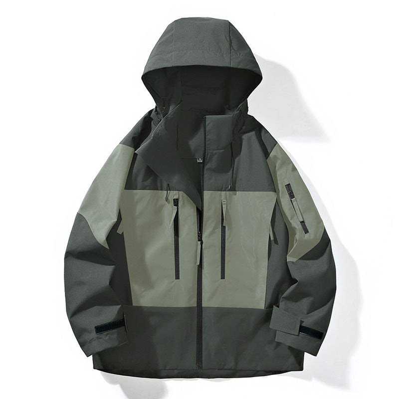Herren Wasserabweisende Colorblock-Outdoorjacke mit Kapuze, Mehrfach-Reißverschlusstaschen und verstellbaren Bündchen Echo Archiv
