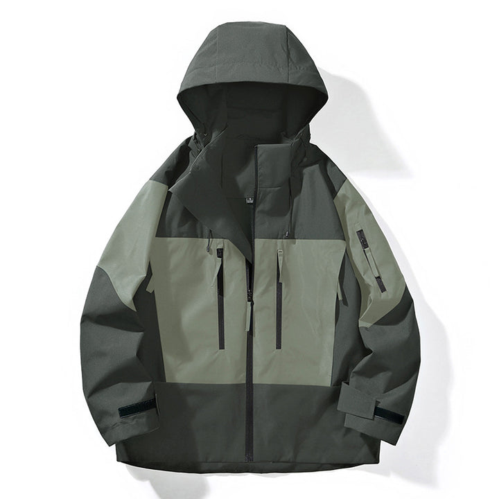 Herren Wasserabweisende Colorblock-Outdoorjacke mit Kapuze, Mehrfach-Reißverschlusstaschen und verstellbaren Bündchen Echo Archiv