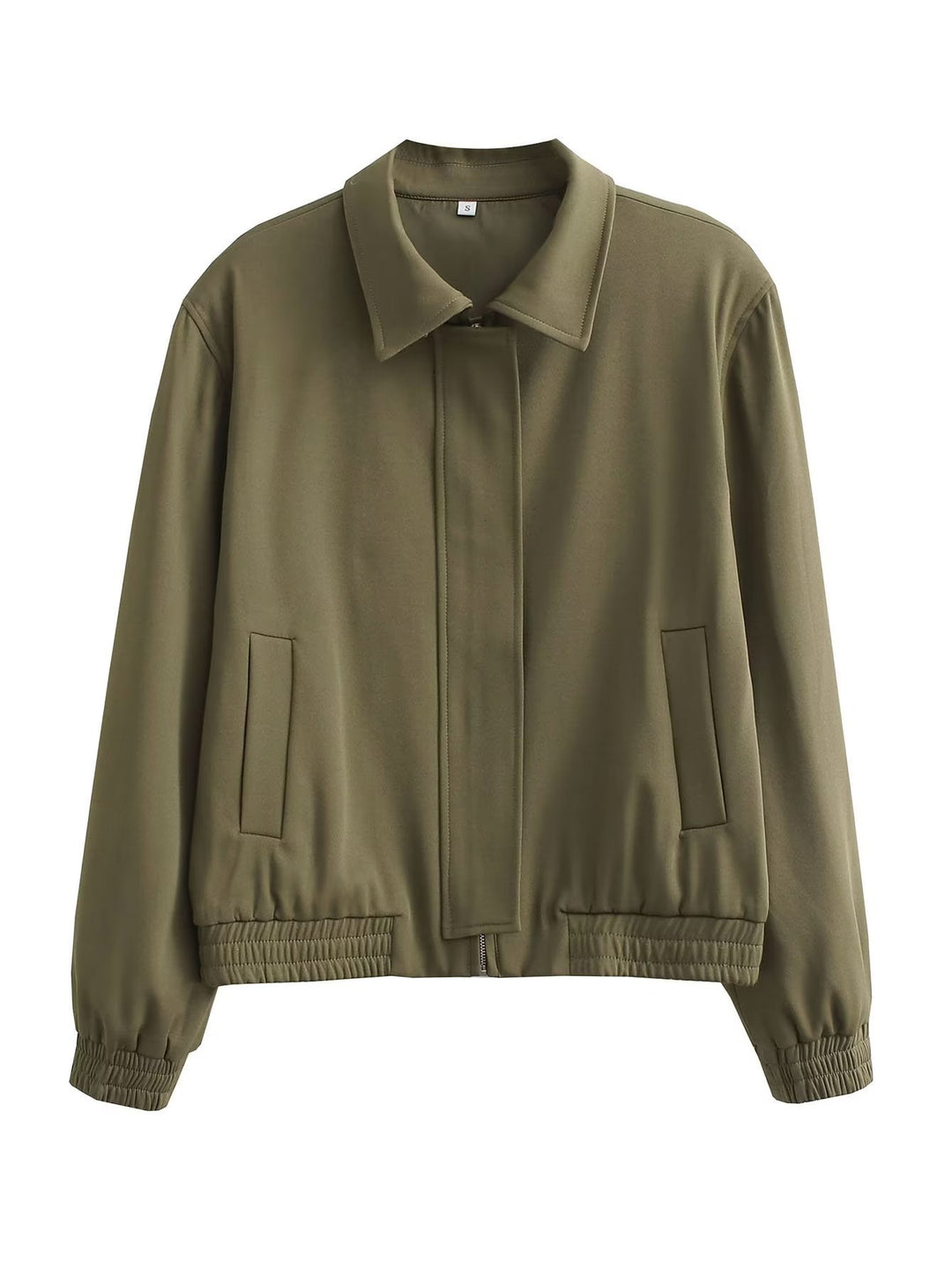 Damen Minimalistische Harrington-Bomberjacke mit verdeckter Frontblende und gerafftem Saum Echo Archiv