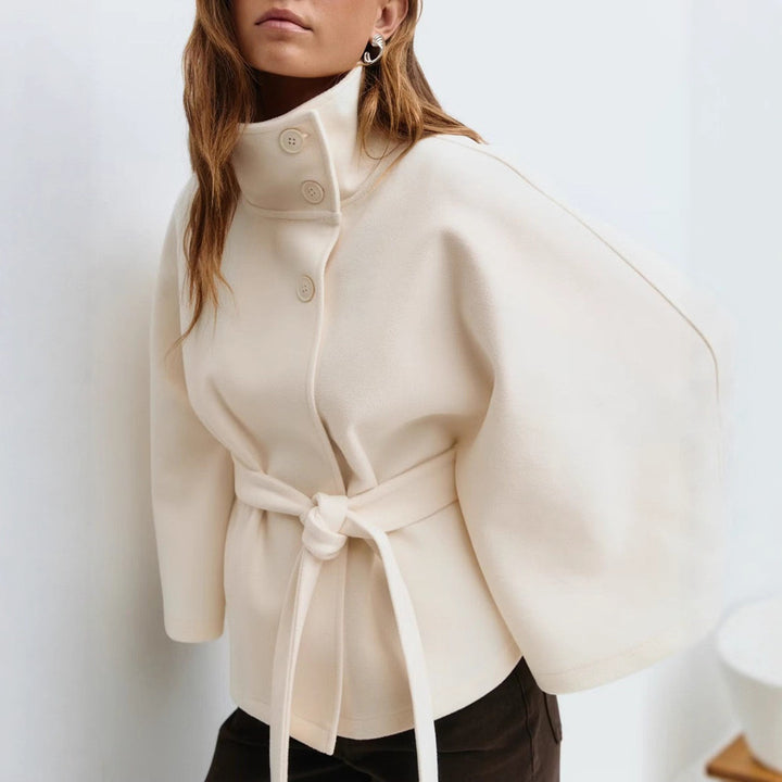 Damen nan kastenförmiger Wollcape Mantel mit Stehkragen und Bindegürtel Echo Archiv