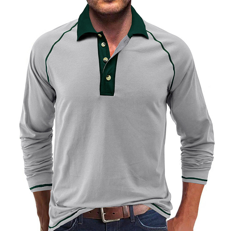 Herren komfortables Langarm-Polohemd mit stylischem Kragen und markantem Kontrast Echoarchiv