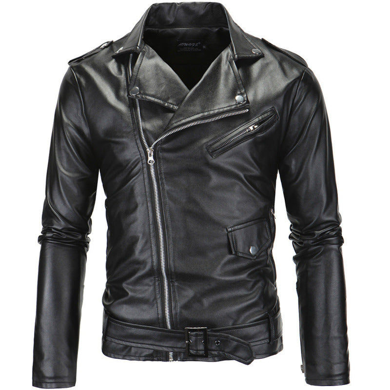 Herren Biker-Lederjacke mit asymmetrischem Reißverschluss und funktionalen Taschen Echoarchiv