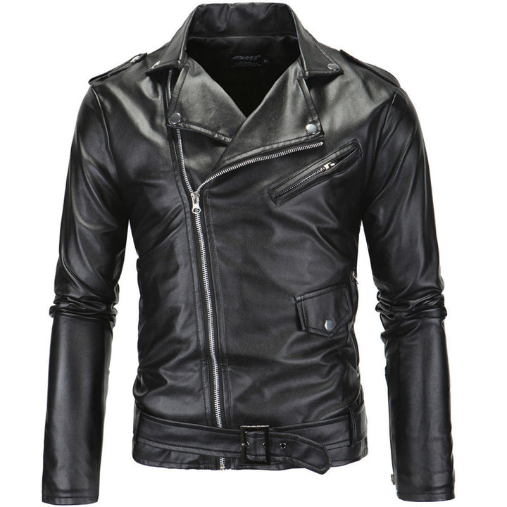 Herren Biker-Lederjacke mit asymmetrischem Reißverschluss und funktionalen Taschen Echoarchiv