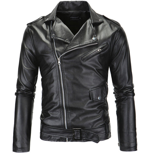 Herren Biker-Lederjacke mit asymmetrischem Reißverschluss und funktionalen Taschen Echoarchiv