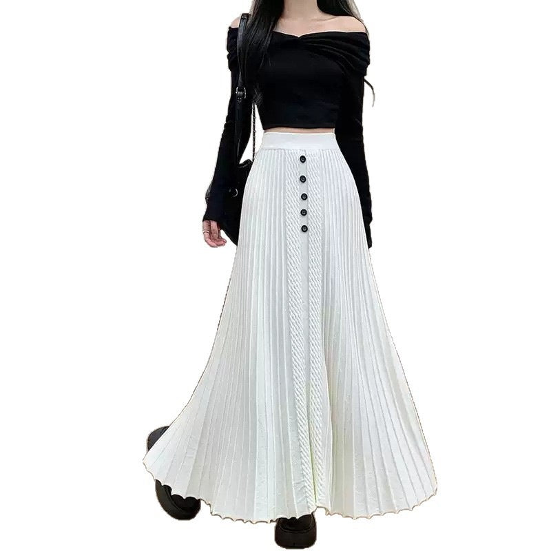 Damen Eleganter Plissee-Maxirock mit Knopfdetails Echo Archiv