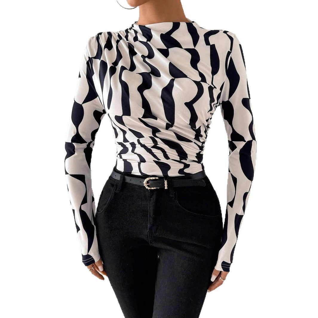 Damen nan tailliertes Langarmshirt mit seitlicher Raffung und Wasserfallausschnitt Echo Archiv