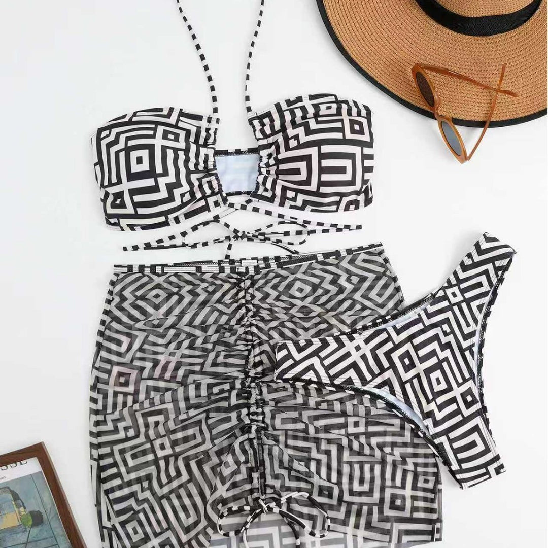 Damen Stylisches Bikini-Set mit Rüschen und bindbarem Überrock Echo Archiv