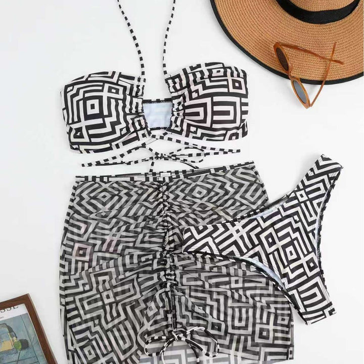Damen Stylisches Bikini-Set mit Rüschen und bindbarem Überrock Echo Archiv