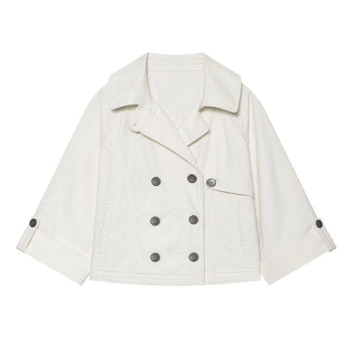 Damen Kurzer Doppelreiher‑Cape‑Trench mit weitem Ärmel und Umschlagdetail Echo Archiv