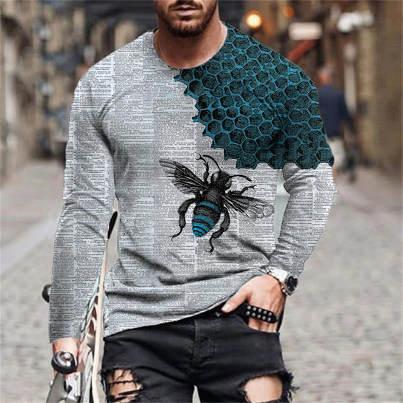 Herren Langarmshirt mit kreativem Bienen- und Honigwabenmuster Echoarchiv