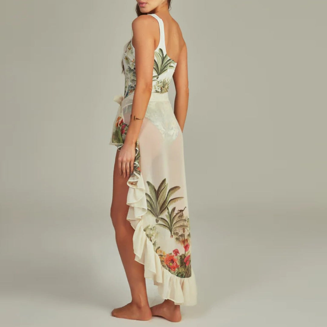 Damen Einseitiger Badeanzug mit raffiniertem Cut-Out und floralem Design Echo Archiv
