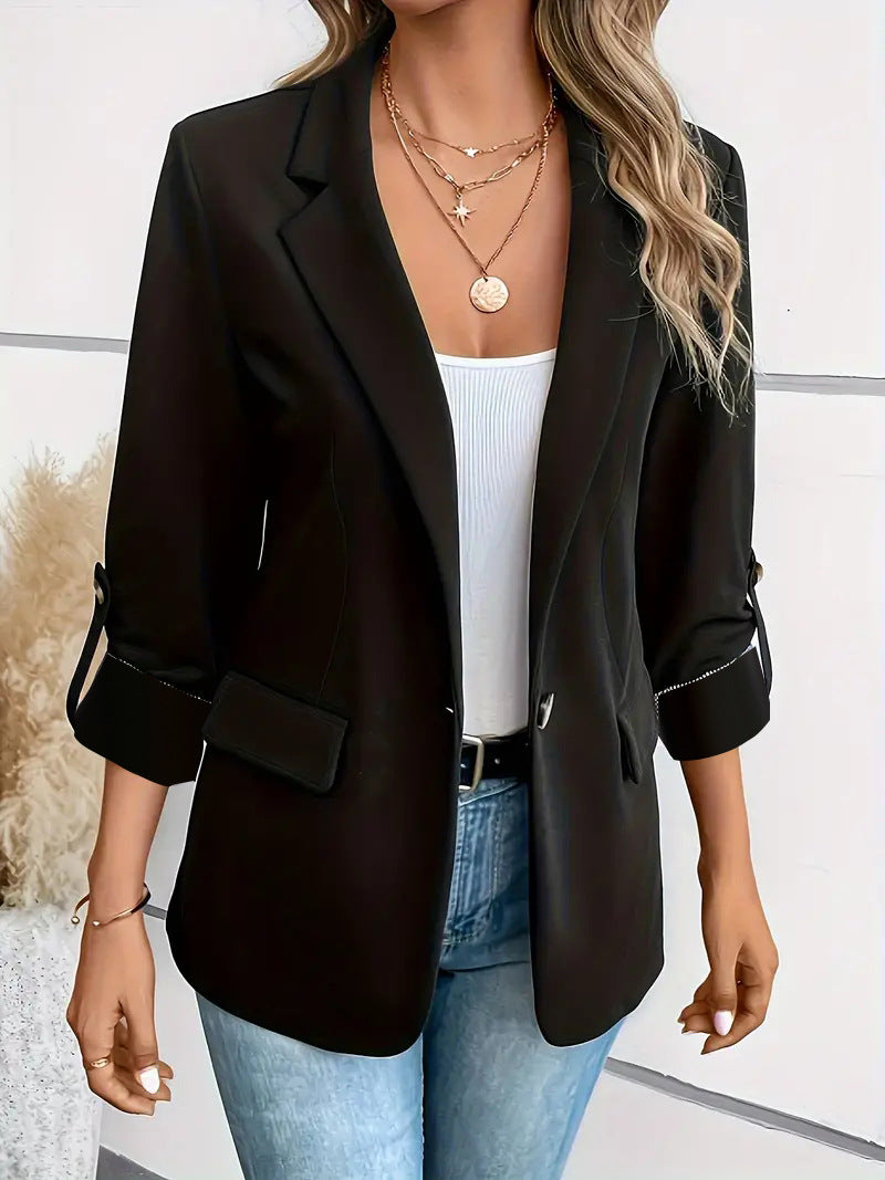 Damen nan taillierter Business-Blazer mit verkürzten Ärmeln umgeschlagenen Manschetten und dekorativen Knöpfen Echo Archiv
