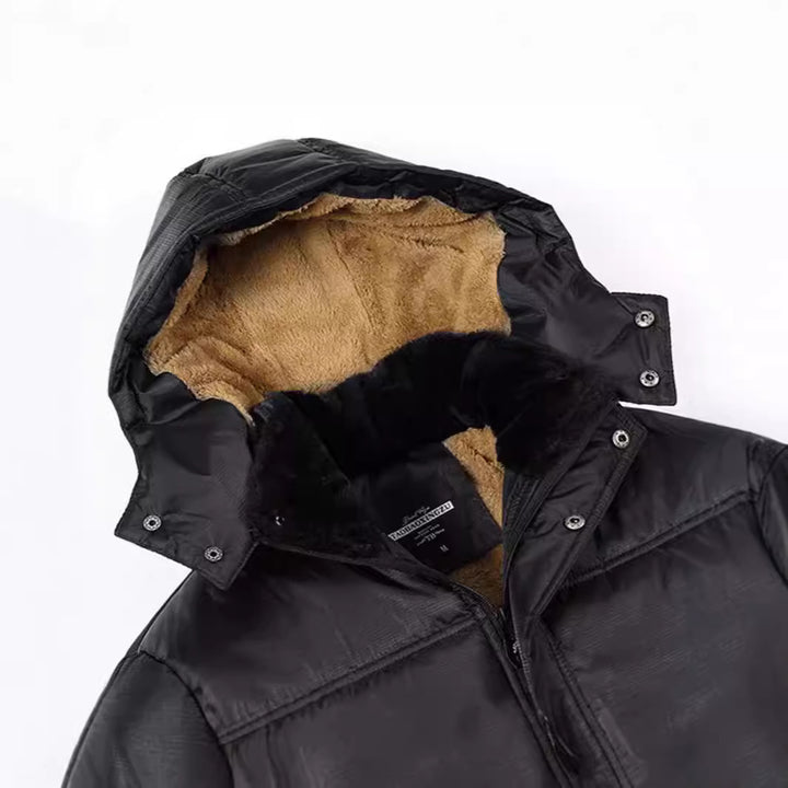 Herren Langer Thermoisolierter Steppparka mit Teddy-Innenfutter, Kapuze und Klappentaschen Echoarchiv