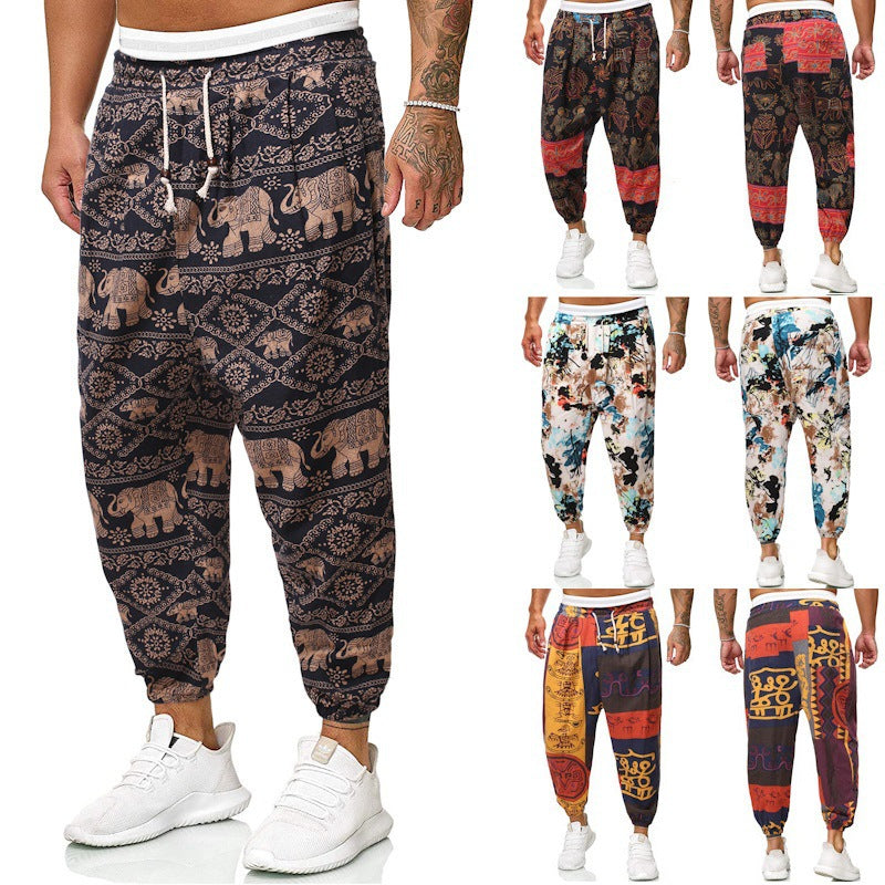 Herren Gemusterte Relaxed-Fit Jogginghose mit Tunnelzug, elastischem Bund und Gummibündchen Echo Archiv