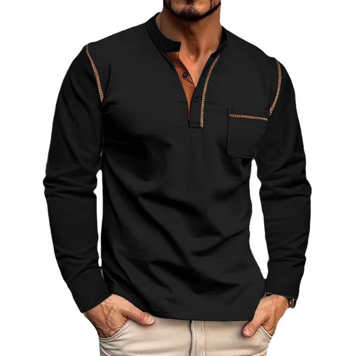 Herren Langarm-Henley-Shirt mit modischen Kontrastdetails – Marzano