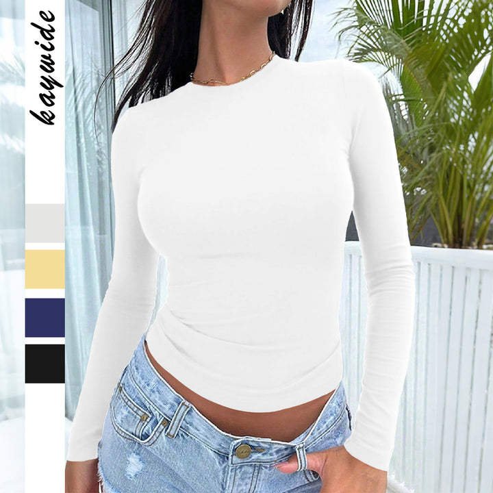 Damen nan eng anliegendes Langarm-Basictop aus Stretchjersey mit Rundhalsausschnitt und taillierter Silhouette Echo Archiv