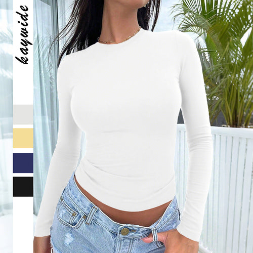 Damen nan eng anliegendes Langarm-Basictop aus Stretchjersey mit Rundhalsausschnitt und taillierter Silhouette Echo Archiv