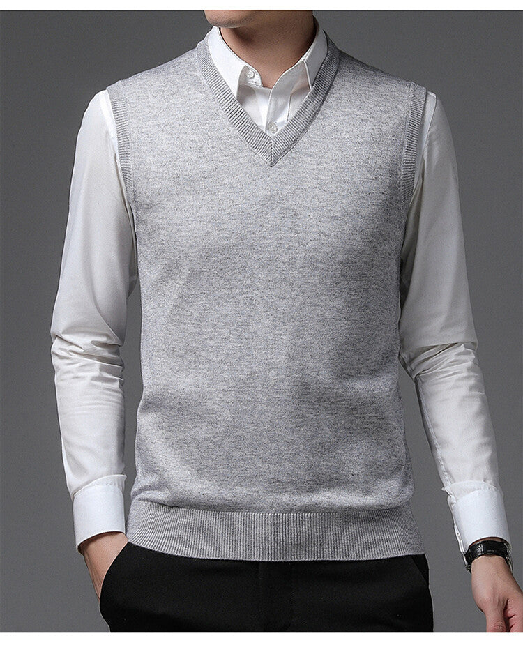 Herren V-Pullover aus feiner Baumwollmischung mit eleganter Struktur Echoarchiv