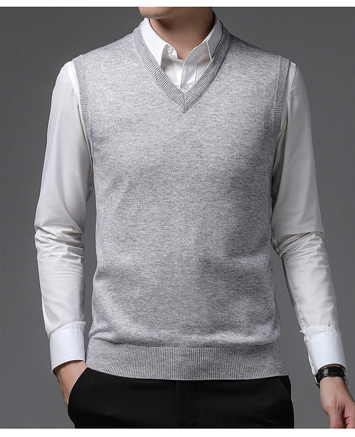 Herren V-Pullover aus feiner Baumwollmischung mit eleganter Struktur Echoarchiv