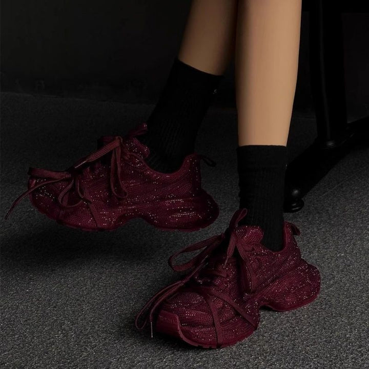 Damen Chunky Plateau-Sneaker mit gewellter Profilsohle und glitzernder Mesh-Optik Echo Archiv