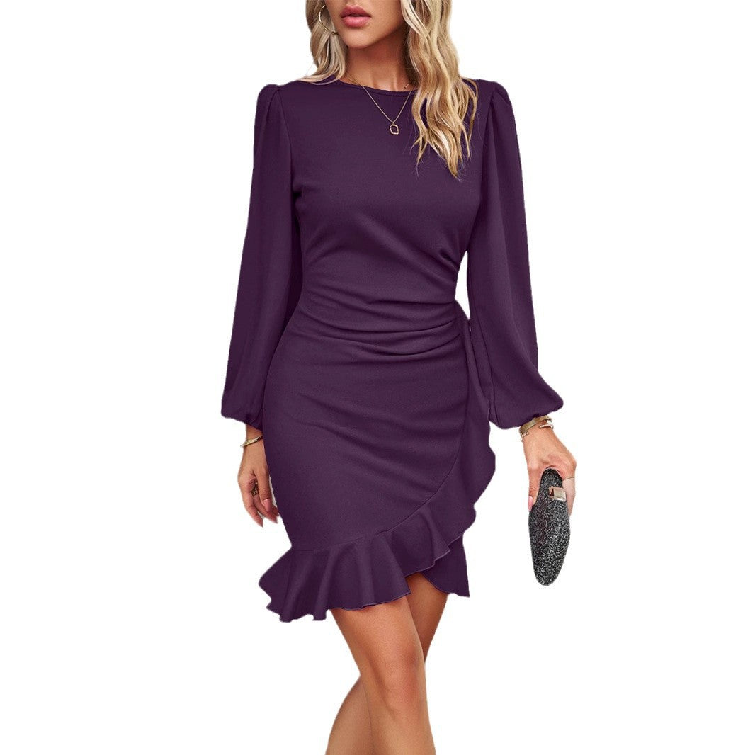 Damen nan figurbetontes Abendkleid mit Puffärmeln und asymmetrischem Volantsaum Echo Archiv