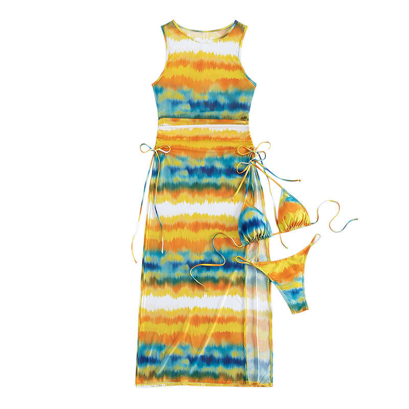 Damen Maxikleid mit modischem Wickeldesign und lebhaftem Tie-Dye-Muster Echo Archiv