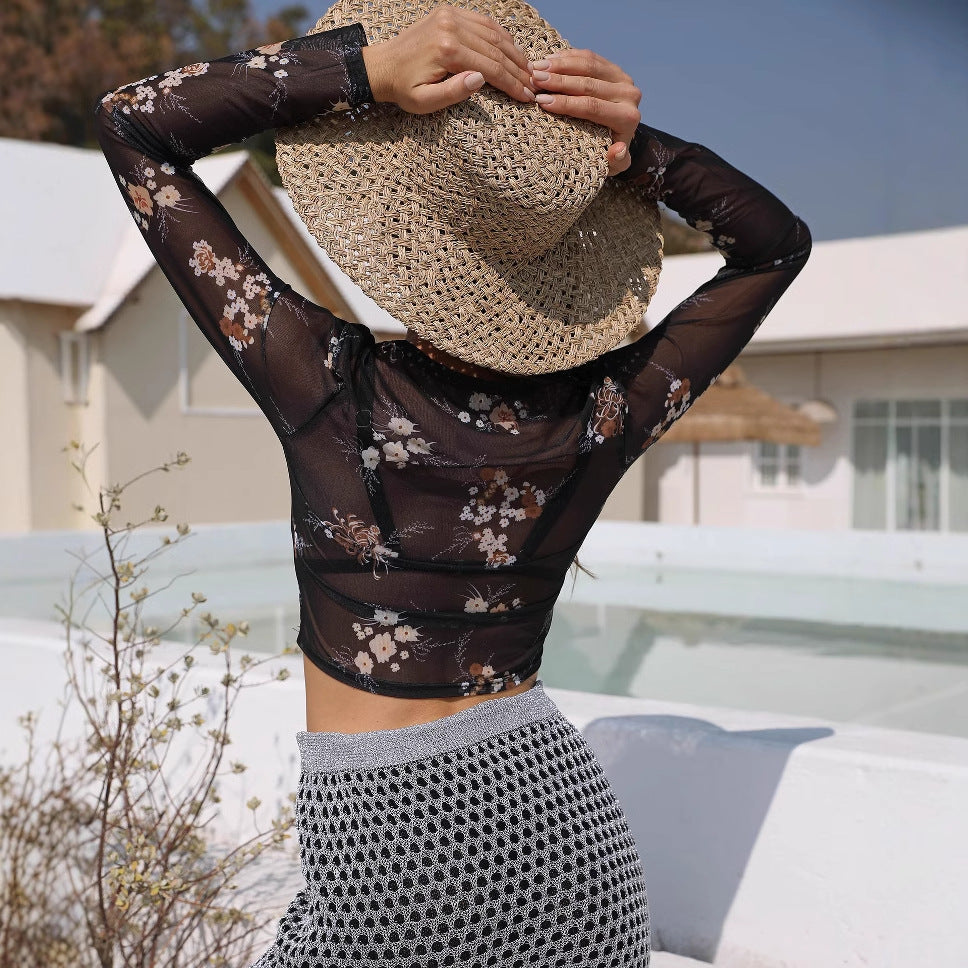 Damen eleganter leichter Mesh-Top mit floralem Muster Echo Archiv