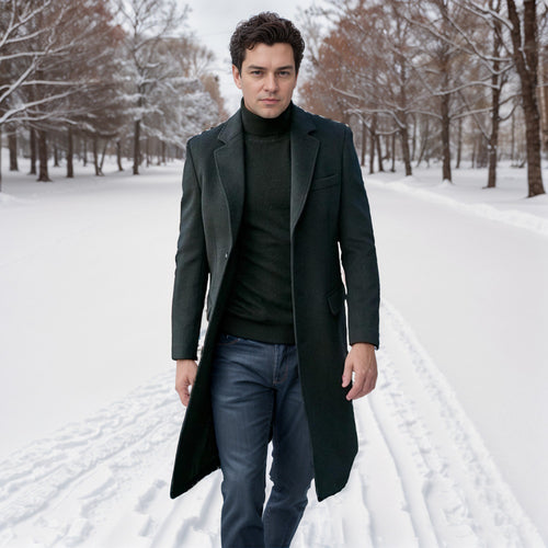 Herren eleganter lange Wool Blend Mantel Echoarchiv