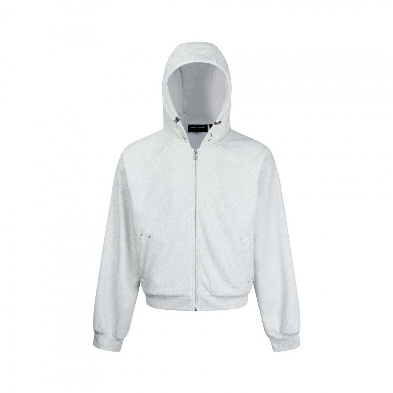 Unisex Kurzer Kapuzen-Zippullover aus French Terry mit Raglanärmeln und verdeckten Eingrifftaschen Echo Archiv