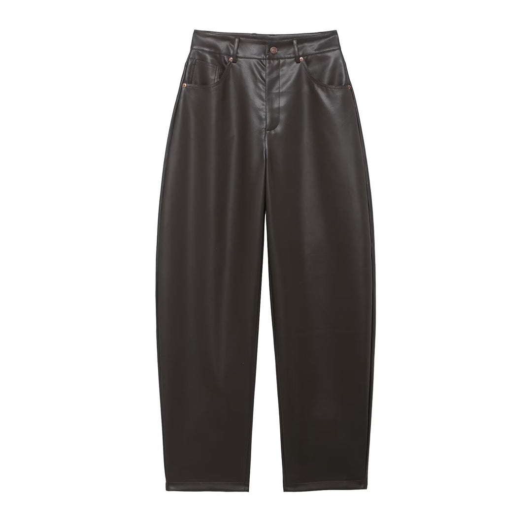 Damen Hochtaillierte Kunstlederhose mit weiter tapered Passform Echoarchiv