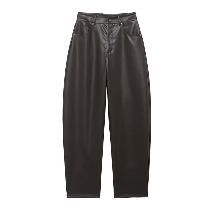 Damen Hochtaillierte Kunstlederhose mit weiter tapered Passform Echoarchiv