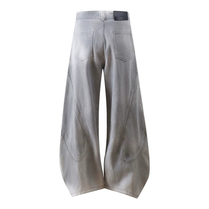 Damen Weite Ballon-Denim-Culotte mit hoher Taille, Teilungsnähten und markanten Knie-Panels Echoarchiv