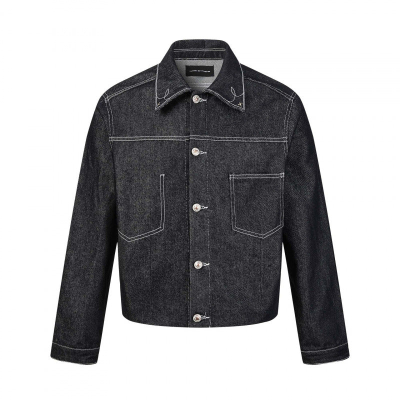 Herren Kastige Denimjacke mit kontrastierender Steppnaht und aufgesetzten Brusttaschen Echo Archiv